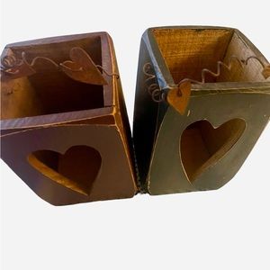 Primitive heart wooden boxes set of two